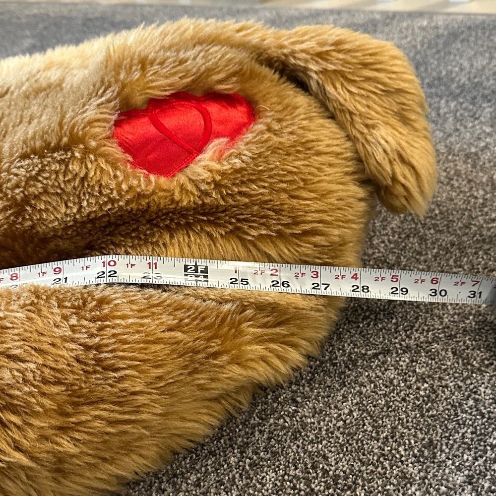 Plush Brown Dog w/ Red Nose Bow & Hearts 30” - Picture 6 of 10